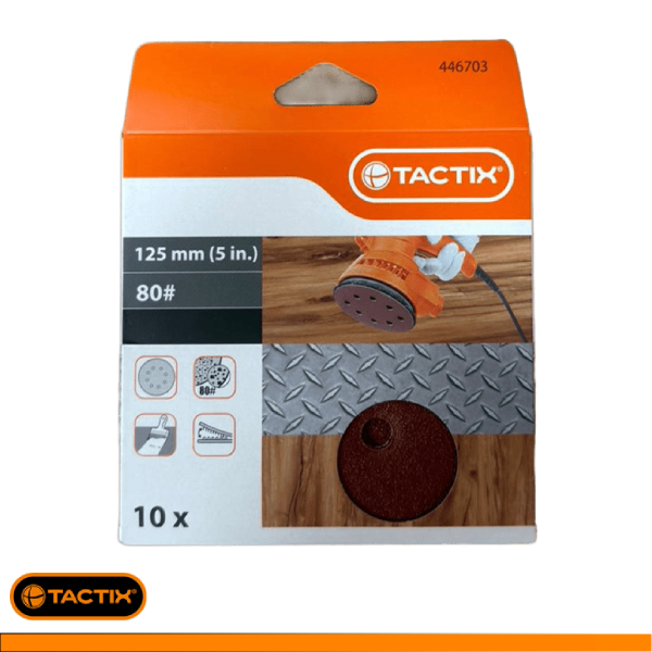 446703-Juego 10 Discos de Lijado con Velcro de 125 MM (5 Pulg) 80#