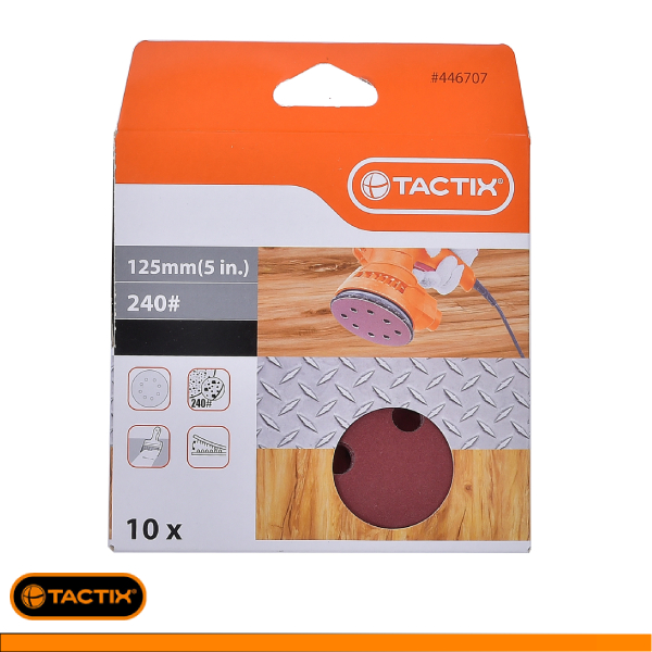 446707-Juego 10 Discos de Lijado con Velcro de 125 MM (5 Pulg) 240#