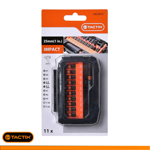 455874-Juego de 11 Puntas de Impacto SL/PH/PZ/TORX